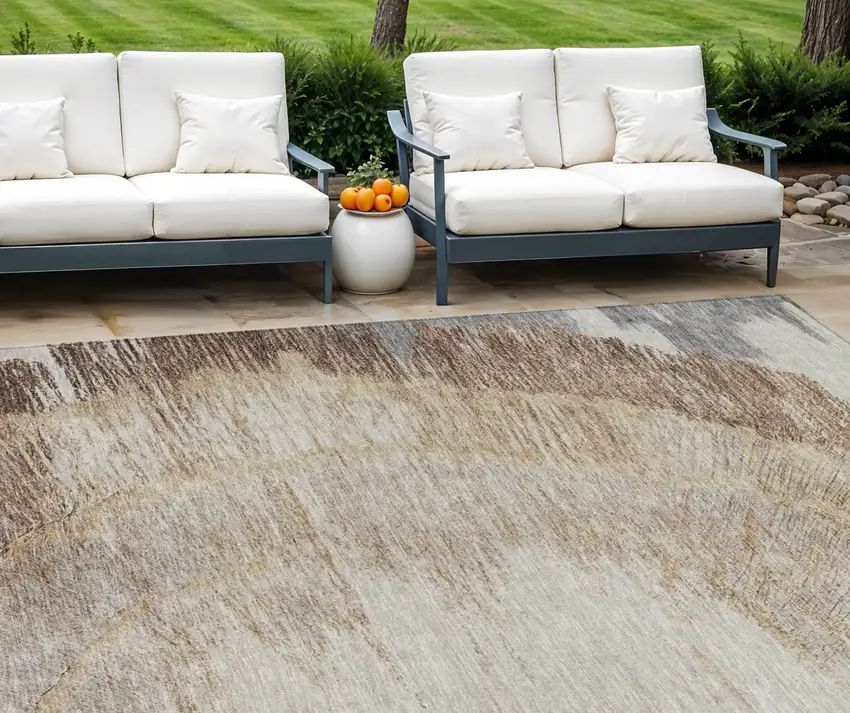 Brown Beige And Taupe Abstract Washable Indoor Outdoor Area Rug Photo 1