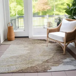 Photo of Brown Beige And Taupe Abstract Washable Indoor Outdoor Area Rug