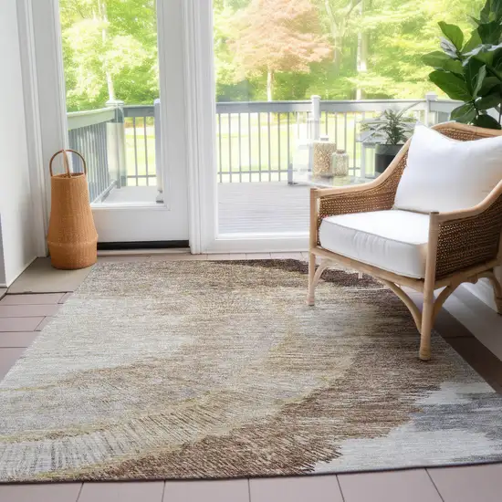 Brown Beige And Taupe Abstract Washable Indoor Outdoor Area Rug Photo 9