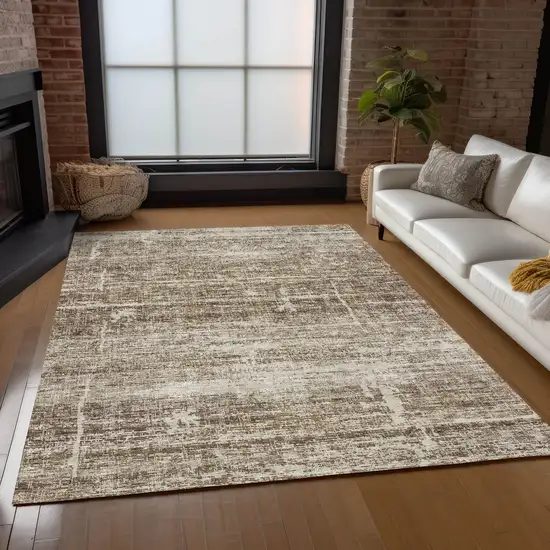 Brown Beige And Taupe Abstract Washable Indoor Outdoor Area Rug Photo 8