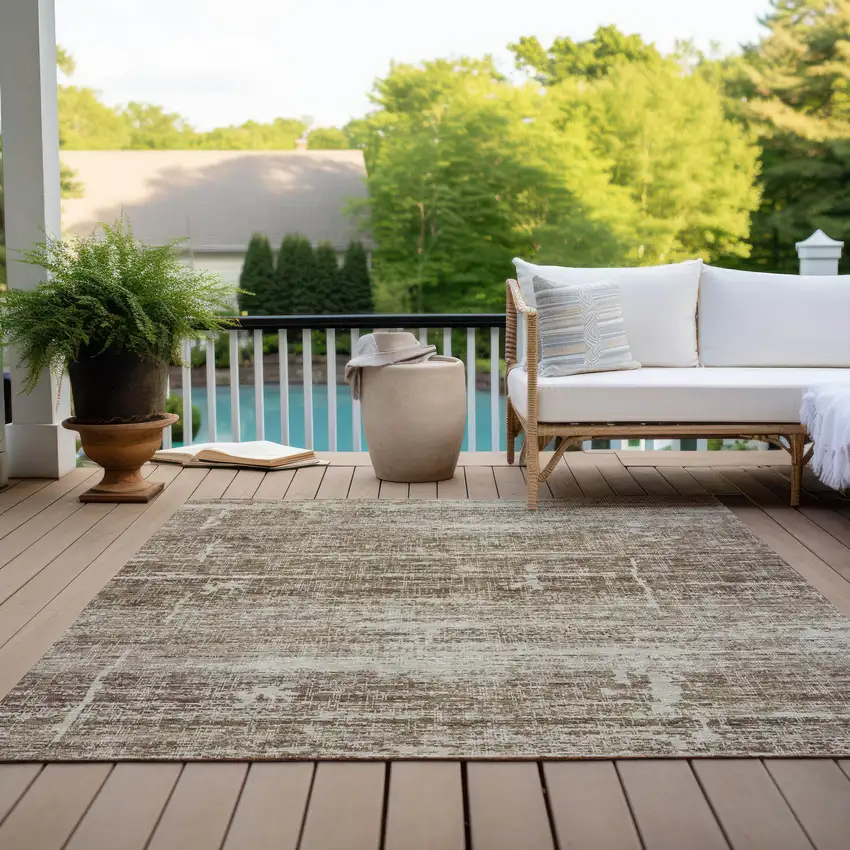 Brown Beige And Taupe Abstract Washable Indoor Outdoor Area Rug Photo 9