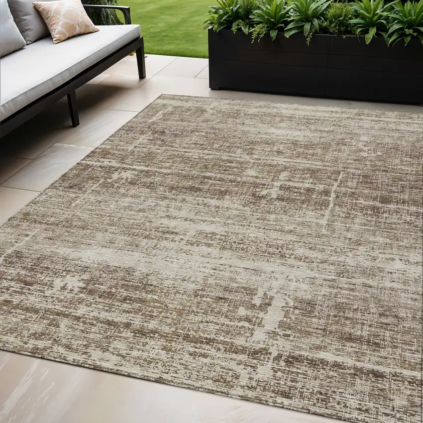 Brown Beige And Taupe Abstract Washable Indoor Outdoor Area Rug Photo 1