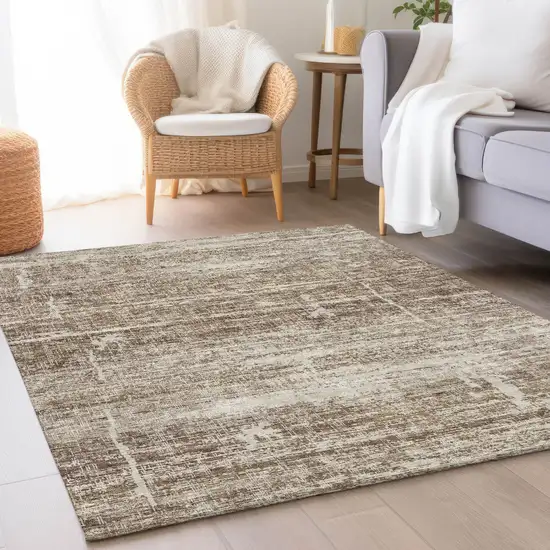 Brown Beige And Taupe Abstract Washable Indoor Outdoor Area Rug Photo 7