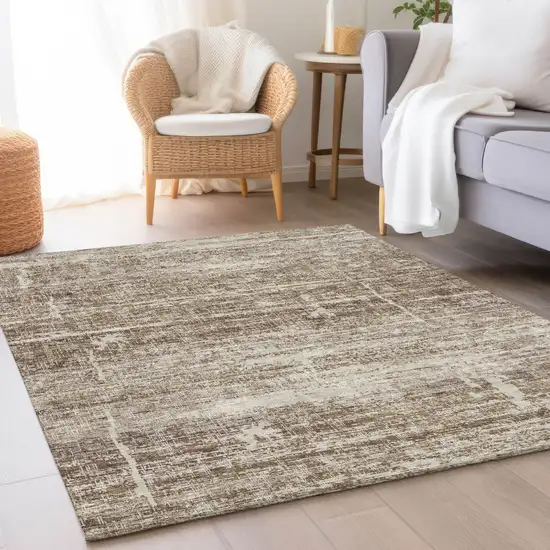 Brown Beige And Taupe Abstract Washable Indoor Outdoor Area Rug Photo 7