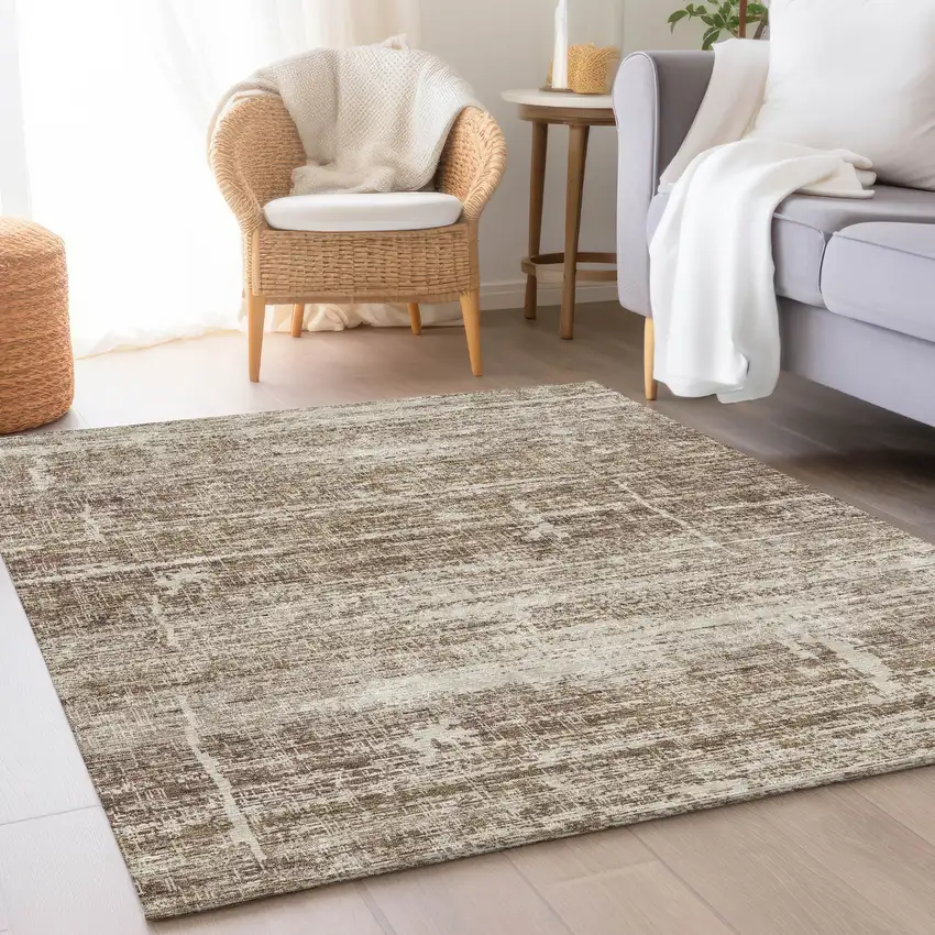 Brown Beige And Taupe Abstract Washable Indoor Outdoor Area Rug Photo 7