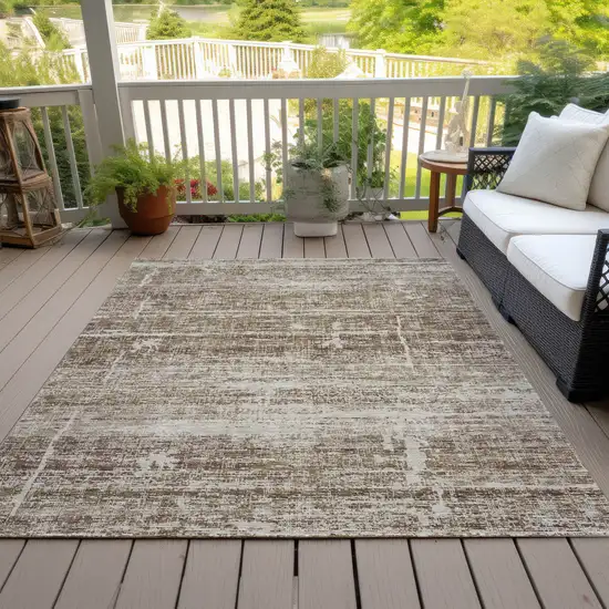 Brown Beige And Taupe Abstract Washable Indoor Outdoor Area Rug Photo 6