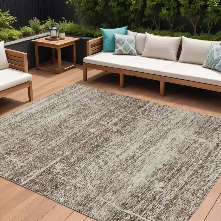 Brown Beige And Taupe Abstract Washable Indoor Outdoor Area Rug Photo 1