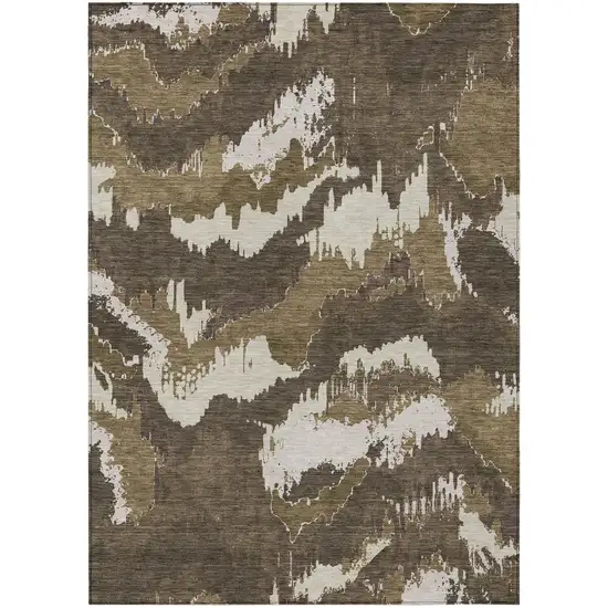 Brown Beige And Taupe Abstract Washable Indoor Outdoor Area Rug Photo 2