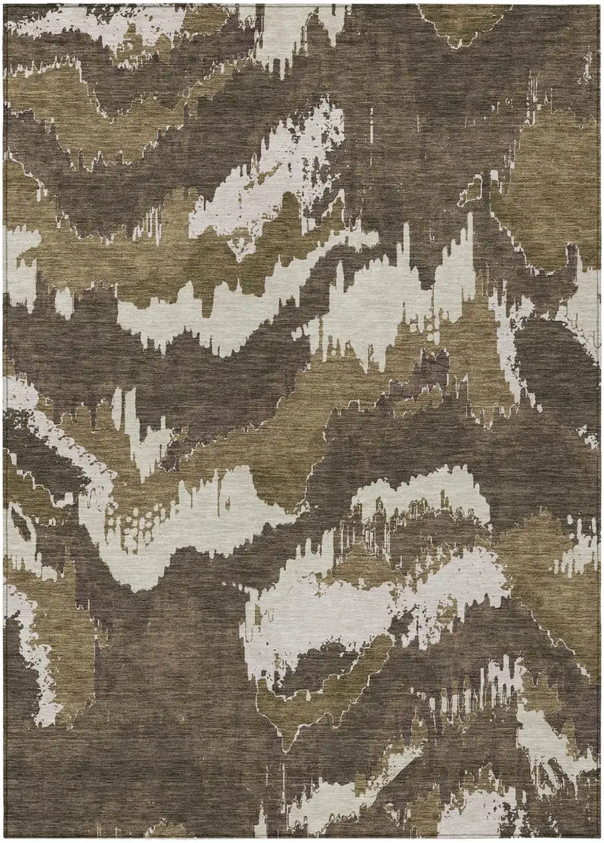 Brown Beige And Taupe Abstract Washable Indoor Outdoor Area Rug Photo 2