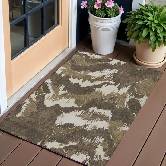 Brown Beige And Taupe Abstract Washable Indoor Outdoor Area Rug Photo 1