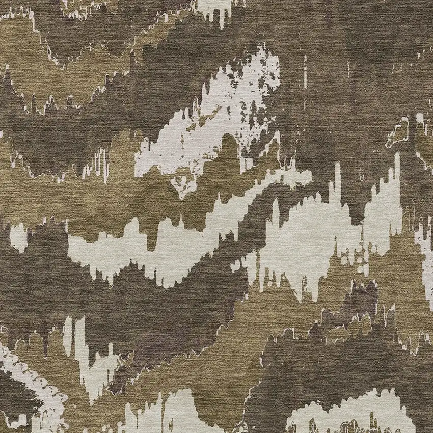 Brown Beige And Taupe Abstract Washable Indoor Outdoor Area Rug Photo 6