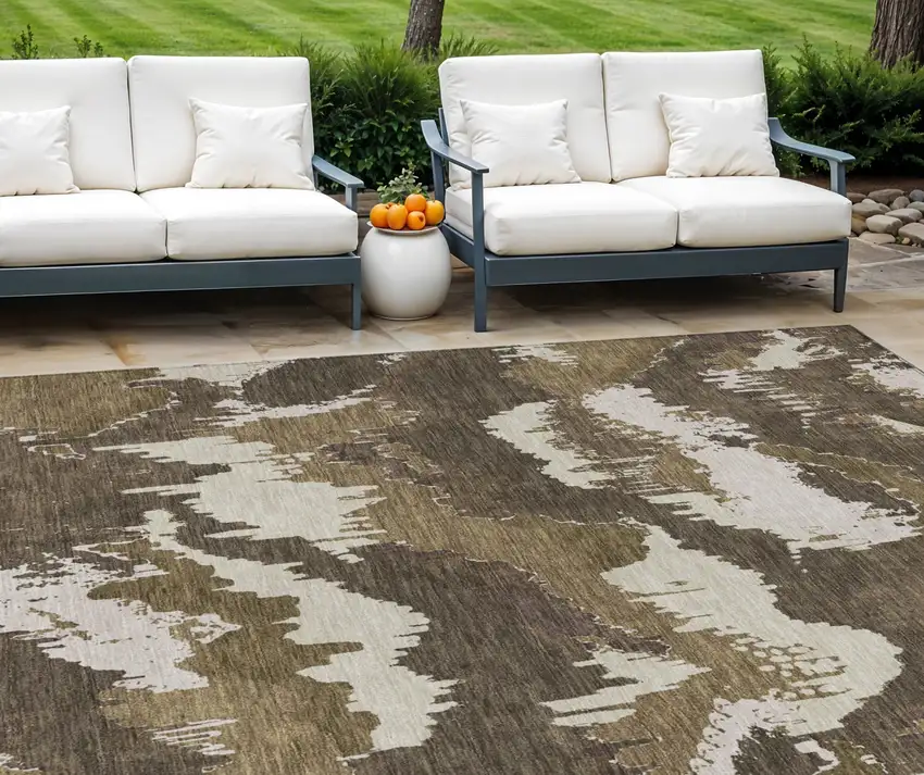 Brown Beige And Taupe Abstract Washable Indoor Outdoor Area Rug Photo 1
