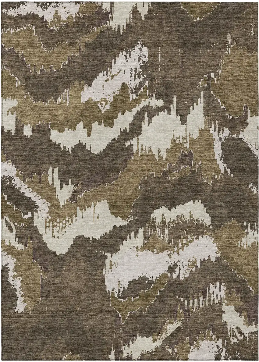 Brown Beige And Taupe Abstract Washable Indoor Outdoor Area Rug Photo 2
