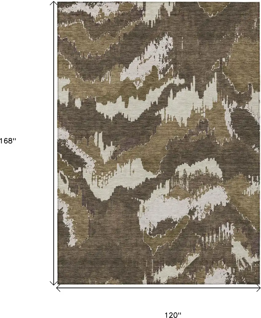 Brown Beige And Taupe Abstract Washable Indoor Outdoor Area Rug Photo 3