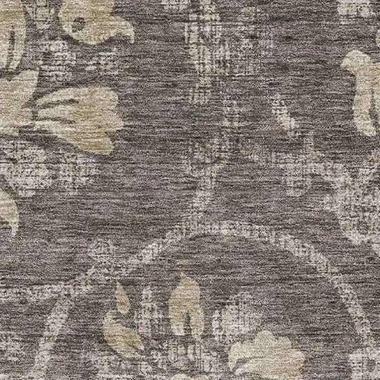 Brown Beige And Taupe Floral Washable Area Rug With UV Protection Photo 3