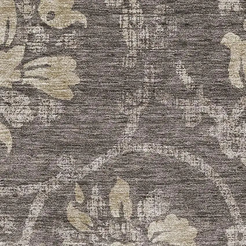 Brown Beige And Taupe Floral Washable Area Rug With UV Protection Photo 3