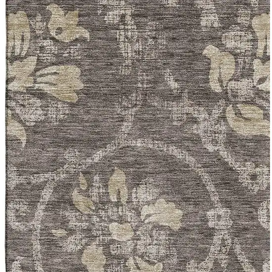 Brown Beige And Taupe Floral Washable Area Rug With UV Protection Photo 4