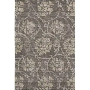Photo of Brown Beige And Taupe Floral Washable Area Rug With UV Protection