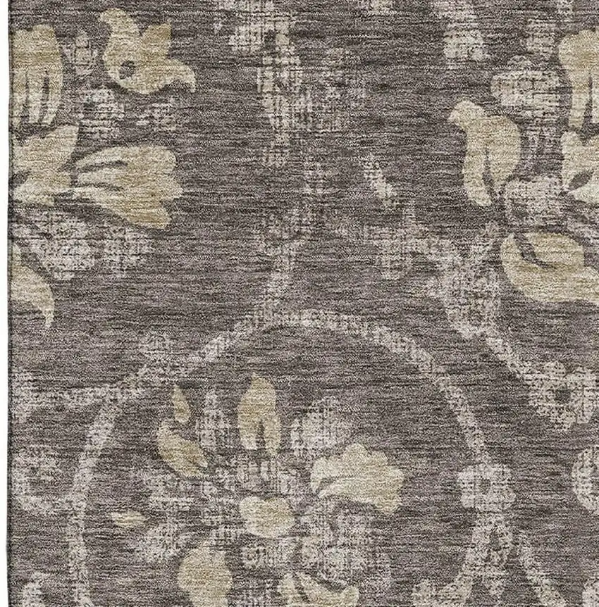 Brown Beige And Taupe Floral Washable Area Rug With UV Protection Photo 3