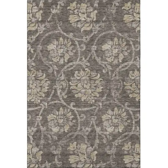 Brown Beige And Taupe Floral Washable Area Rug With UV Protection Photo 4