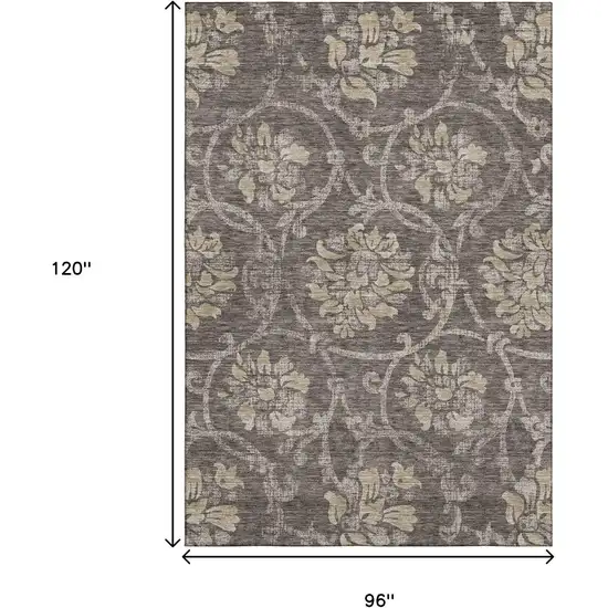 Brown Beige And Taupe Floral Washable Area Rug With UV Protection Photo 3