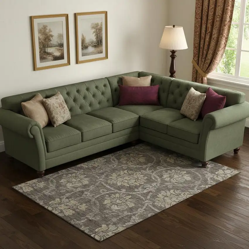 Brown Beige And Taupe Floral Washable Area Rug With UV Protection Photo 1