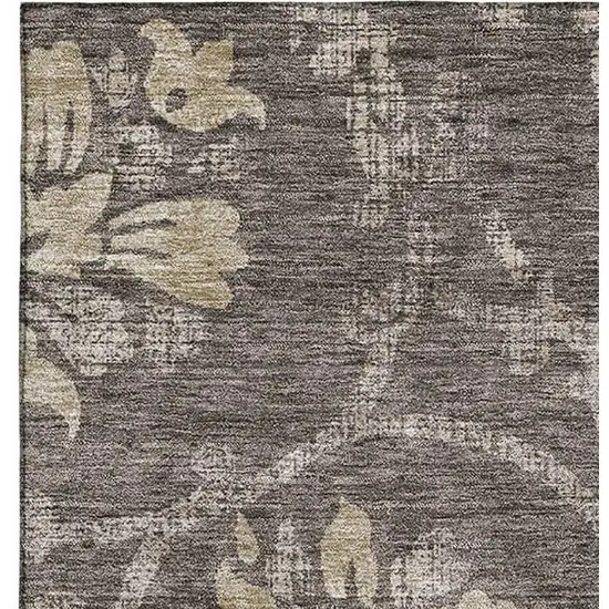 Brown Beige And Taupe Floral Washable Area Rug With UV Protection Photo 3