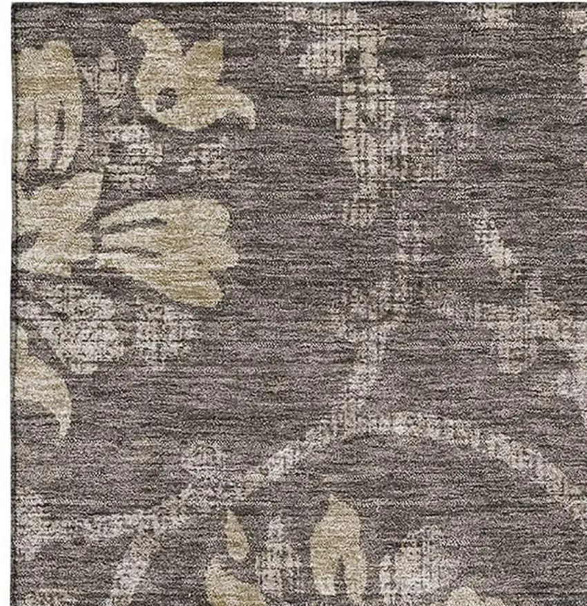 Brown Beige And Taupe Floral Washable Area Rug With UV Protection Photo 3