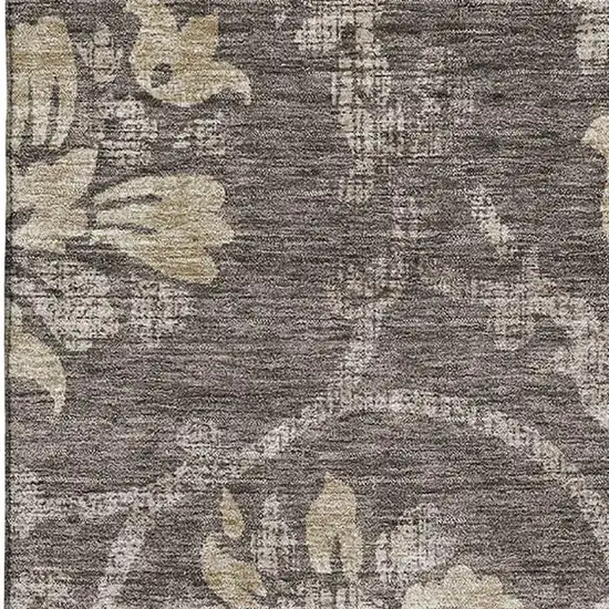 Brown Beige And Taupe Floral Washable Area Rug With UV Protection Photo 3