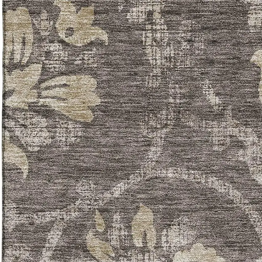 Brown Beige And Taupe Floral Washable Area Rug With UV Protection Photo 3