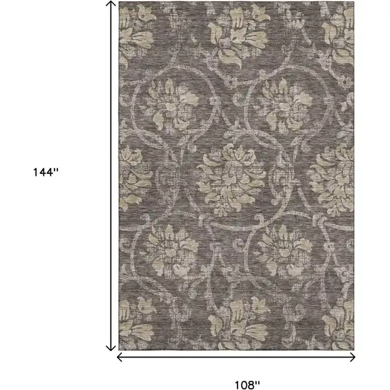 Brown Beige And Taupe Floral Washable Area Rug With UV Protection Photo 3