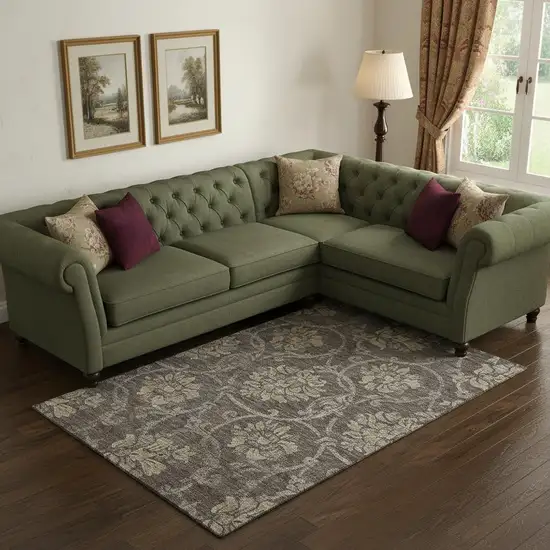 Brown Beige And Taupe Floral Washable Area Rug With UV Protection Photo 1