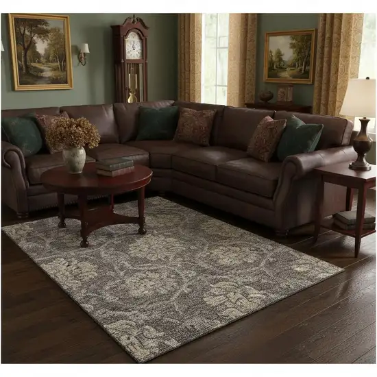 Brown Beige And Taupe Floral Washable Area Rug With UV Protection Photo 2