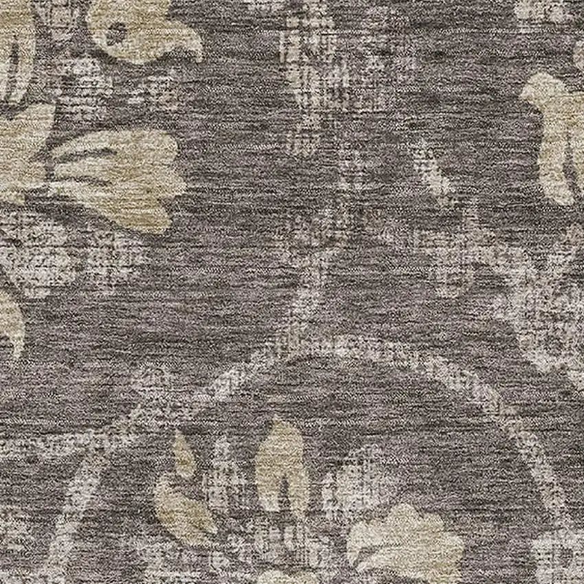 Brown Beige And Taupe Floral Washable Area Rug With UV Protection Photo 3