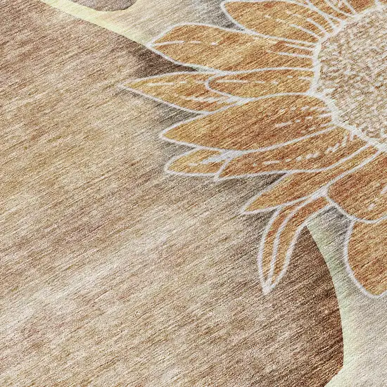Brown Beige And Taupe Floral Washable Indoor Outdoor Area Rug Photo 3