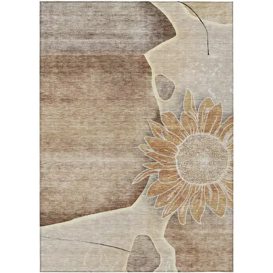 Brown Beige And Taupe Floral Washable Indoor Outdoor Area Rug Photo 1