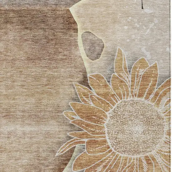 Brown Beige And Taupe Floral Washable Indoor Outdoor Area Rug Photo 5