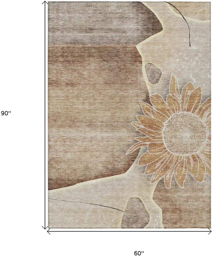Brown Beige And Taupe Floral Washable Indoor Outdoor Area Rug Photo 3