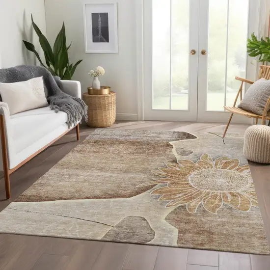 Brown Beige And Taupe Floral Washable Indoor Outdoor Area Rug Photo 8