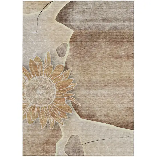 Brown Beige And Taupe Floral Washable Indoor Outdoor Area Rug Photo 6