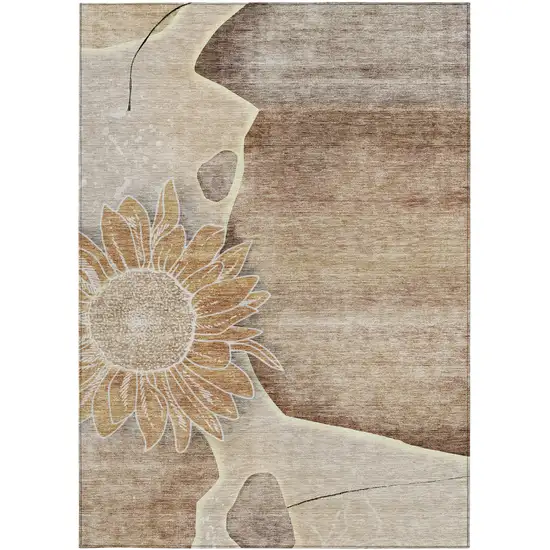 Brown Beige And Taupe Floral Washable Indoor Outdoor Area Rug Photo 6