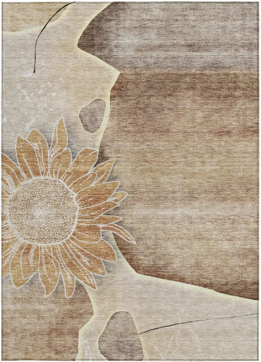 Brown Beige And Taupe Floral Washable Indoor Outdoor Area Rug Photo 6