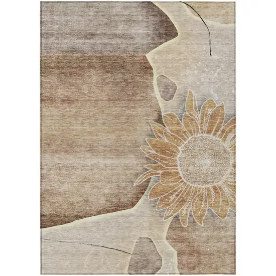 Brown Beige And Taupe Floral Washable Indoor Outdoor Area Rug Photo 1
