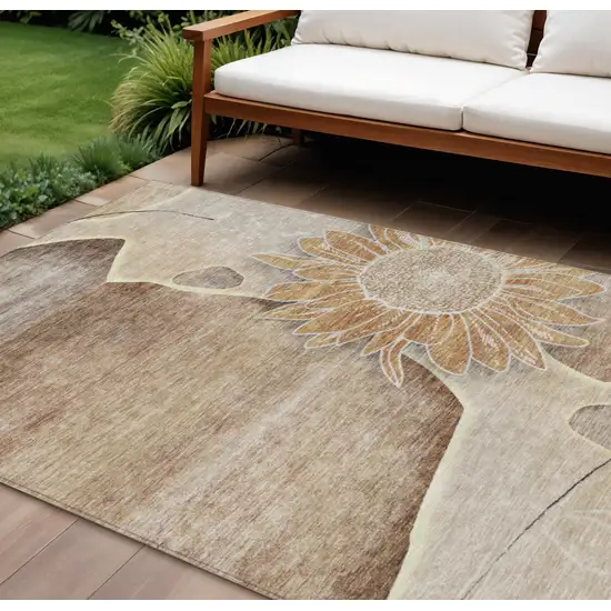 Brown Beige And Taupe Floral Washable Indoor Outdoor Area Rug Photo 1