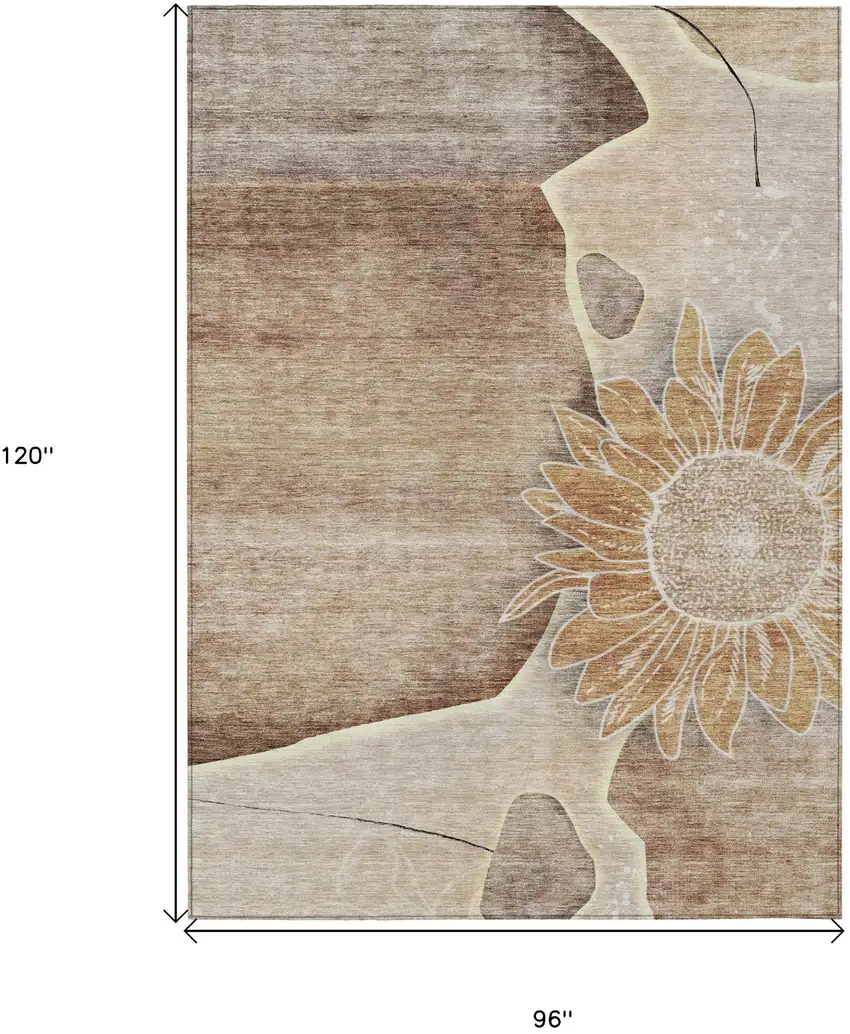 Brown Beige And Taupe Floral Washable Indoor Outdoor Area Rug Photo 3