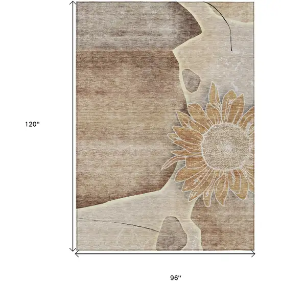 Brown Beige And Taupe Floral Washable Indoor Outdoor Area Rug Photo 3