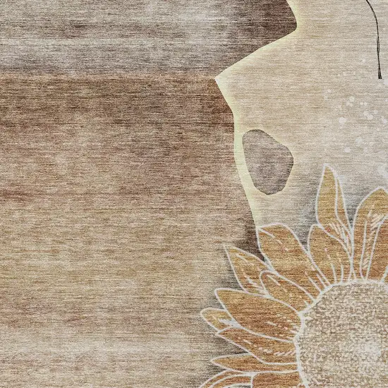 Brown Beige And Taupe Floral Washable Indoor Outdoor Area Rug Photo 5