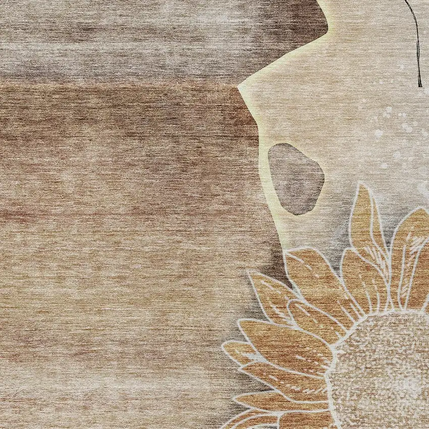 Brown Beige And Taupe Floral Washable Indoor Outdoor Area Rug Photo 5