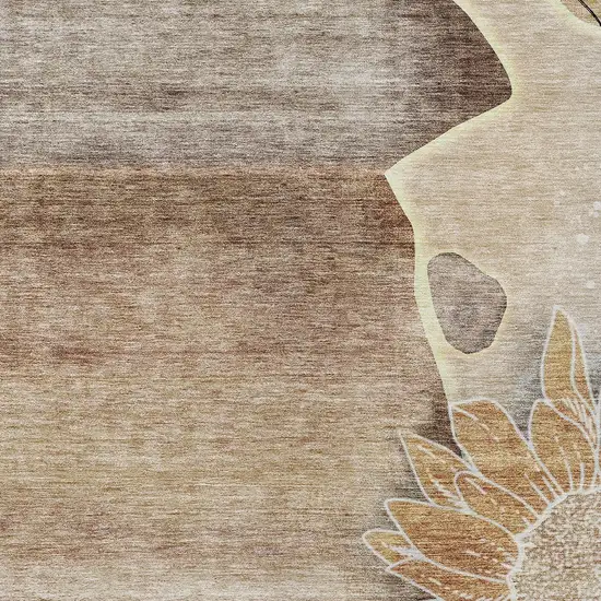 Brown Beige And Taupe Floral Washable Indoor Outdoor Area Rug Photo 5