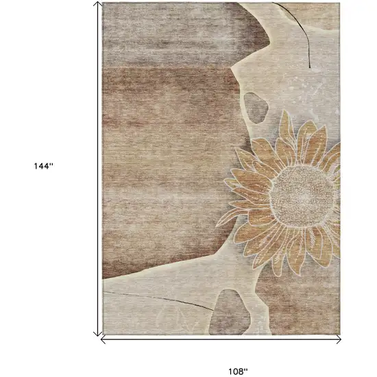 Brown Beige And Taupe Floral Washable Indoor Outdoor Area Rug Photo 3